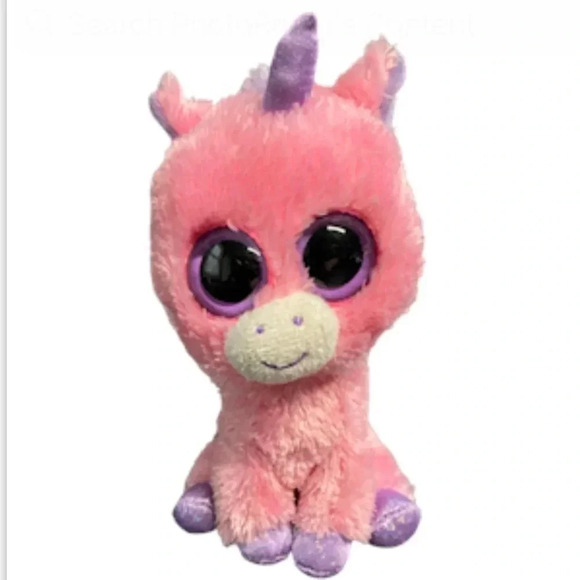 Ty Beanie Boos MAGIC the‎ Unicorn  6" Tall Plush Pink Purple Eyes - Picture 1 of 12